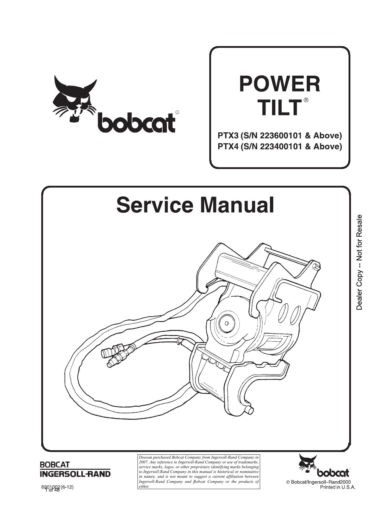 PTX3 PTX4 Power Tilt Attachment Service Manual Bobcat